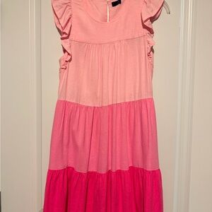 J. Crew Factory Pink Ombre Tiered Ruffle Dress - Light to Bright Pink